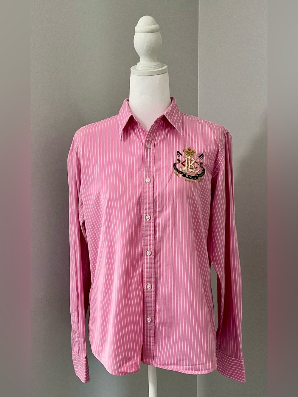 Polo by Ralph Lauren Pink & White Striped Crest Button-Down Shirt